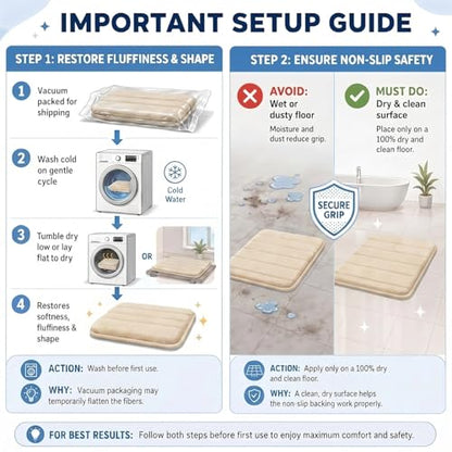 2 Piece Memory Foam Bath Mat Set, Extra Soft Absorbent Bathroom Rugs with U-Shaped Toilet Rug, Non-Slip Backing, Machine Washable, 24x16 + 20x20 U-Shaped, Camel - color: Camel