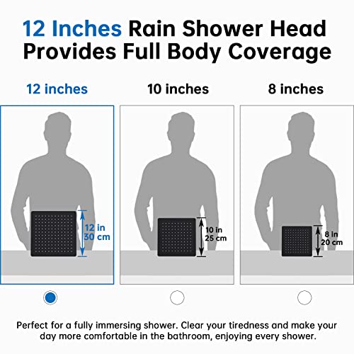 G-Promise All Metal 12 Inches Rainfall Shower Head with Handheld Combo | All Metal, Built to Last, Easy Install, Adjustable Height & Angle for All Heights, Extra Long Hose, Modern Upgrade - color: Matte Black, size: 12 Inches