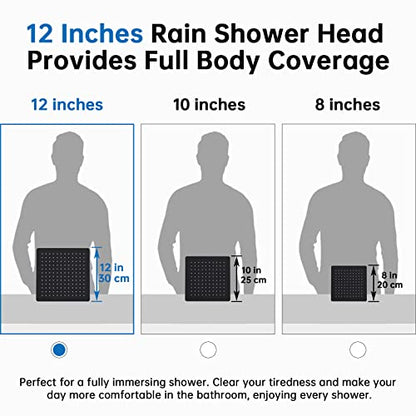 G-Promise All Metal 12 Inches Rainfall Shower Head with Handheld Combo | All Metal, Built to Last, Easy Install, Adjustable Height & Angle for All Heights, Extra Long Hose, Modern Upgrade - color: Matte Black, size: 12 Inches