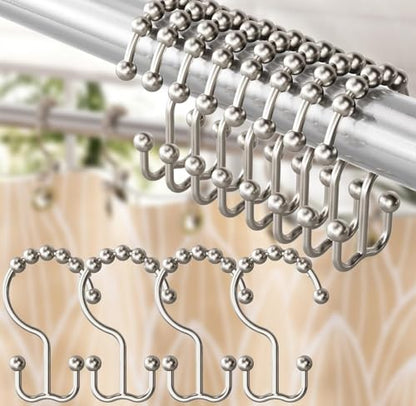 Shower Curtain Hooks Rings Set of 12, Stainless Steel Rust-Resistant Metal Double Glide Shower Curtain Hooks for Bathroom Shower Rods, Smooth Roller Balls, Matte Nickel