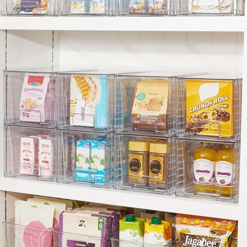 Vtopmart 4 Pack Stackable Clear Pantry Storage Drawers, Large | Large Clear Drawers with Handles. Stackable, Easy to Assemble, Non-slip and Sturdy for Pantry, Kitchen, Cabinet & Bathroom. - size: 2Pack 7"H