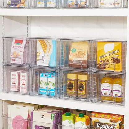 Vtopmart 4 Pack Stackable Clear Pantry Storage Drawers, Large | Large Clear Drawers with Handles. Stackable, Easy to Assemble, Non-slip and Sturdy for Pantry, Kitchen, Cabinet & Bathroom. - size: 2Pack 7"H