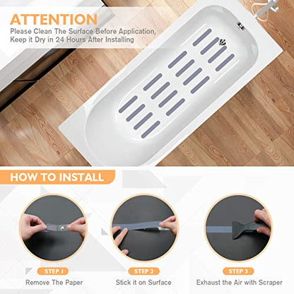 Non Slip Bathtub Stickers, 24 PCS Shower Stickers for Safety Bathroom Tubs, Bathtub Non Slip Stickers and Adhesive Decals Scraper for Bath Tub, Shower Floor, Stairs, Ladders(Grey) - color: Grey