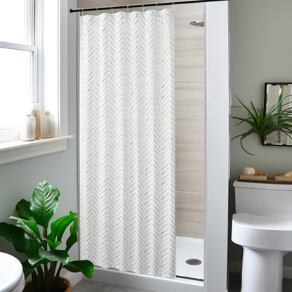 jinchan Small Stall Black and White Shower Curtain 36x72 Inches Inky Herringbone Chevron Zig Zag Waterproof Fabric Modern Farmhouse Shower Curtains for Bathroom with 7 Hooks - color: Inky Black, size: 36"W x 72"L (Pack of 1)