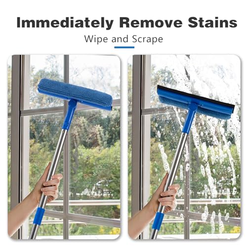 Professional Window Squeegee,2 in 1 Window Cleaner with Long Stainless Steel Handle,Sponge Car Window Squeegee for Gas Station, Glass,Shower (68" Pole)
