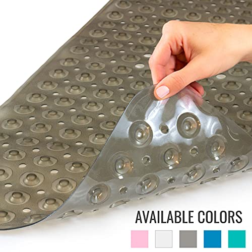HealthSmart Bath Mat Extra Large No Slip Shower & Bathtub Mat with Suction Cups and Drain Holes for Anti-slip Grip, Machine Washable, Extra Large, 40 x 15.5, Gray - color: Gray, size: 40" x 15.5" (Rectangular)