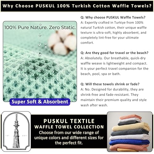PÜSKÜL 2-Piece Natural 100% Turkish Cotton Waffle Bath Towels Extra-Large | White, 32x63" Bath Sheet Towel, Light Soft Absorbent Quick-Dry Lint-Free Premium Honeycomb Weave Oeko-Tex Made in Turkiye - color: White, size: Bath Towels - Pack of 2