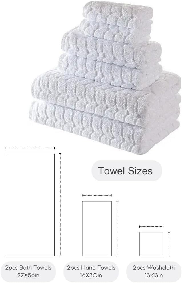 BAGNO MILANO Turkish Cotton Bath Towels, Hand Towels - Soft Plush Jacquard Collection - Highly Absorbent Towel Set (White, 6 pcs Towel Set) - color: White, size: 6 pcs Towel Set