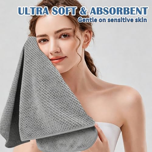 4 Pack Quick to Dry Hand Towels Microfiber 14 x 30 Inches | Highly Absorbent Towels Perfect for Bathroom & Kitchen Shower, Spa, Hand Towel (Gray)