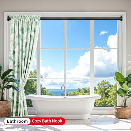 Black Shower Curtain Rod 34-66 Inches Never Rust Stainless Steel Tension Curtain Rod Adjustable Shower Rod Spring Tension Non-Slip No Drilling Shower Rods for Bathroom Window - color: Matte Black, size: 34“-66”