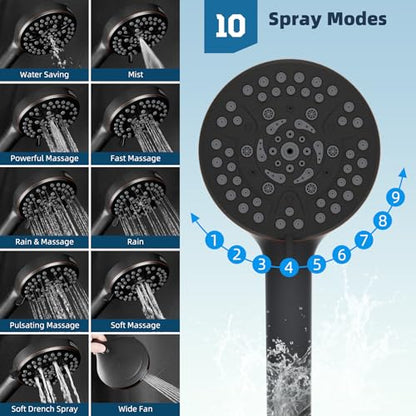 Hibbent All Metal Shower Head, 8'' High Pressure Rainfall Shower Head/Handheld Showerhead Combo with 12'' Adjustable Curved Shower Extension Arm, 10-Spray, 71'' Hose, Shower Holder, Oil Rubbed Bronze - color: Oil Rubbed Bronze, style: Square 8''