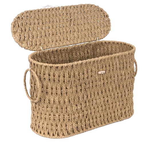 efluky Toilet Paper Storage Basket, Paper Rope Slim Toilet Paper Holder with Lid- Holds Up to 9 Mega Rolls, Home Bathroom Decor Organizer - color: Natural(paper Rope)