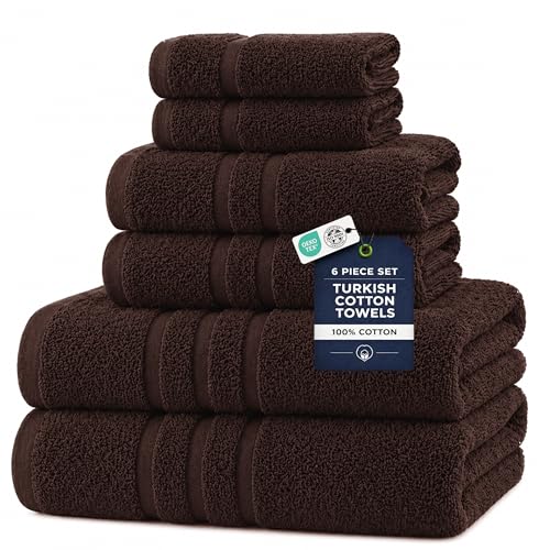 6 Pieces-Turkish Cotton - Luxury Towel Set for Bathroom & Kitchen, 2 Bath Towels, 2 Hand Towels & 2 WashCloths *Valued $79.99* (Dark Chocolate) - color: Dark Chocolate
