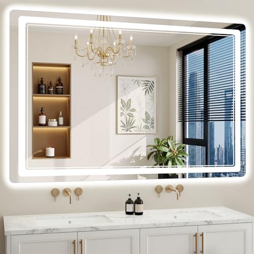 40"x60" LED Bathroom Mirror with Lights, Backlit + Front Lit, Anti-Fog, Lighted Bathroom Mirror for Wall, HD Shatterproof Tempered Glass, Dimmable, Memory Function (Horizontal/Vertical) - size: 60"L x 40"W