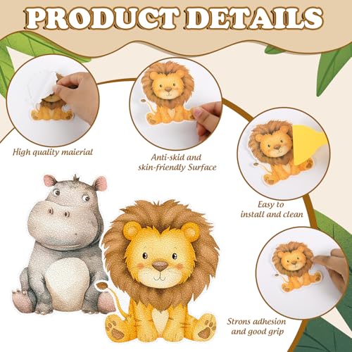 Whaline 24Pcs Woodland Animal Bathroom Non Slip Stickers Waterproof Anti Slip Bathtub Treads with Scraper Cartoon Forest Animal Adhesive Decals for Bathroom Shower Floor Decor