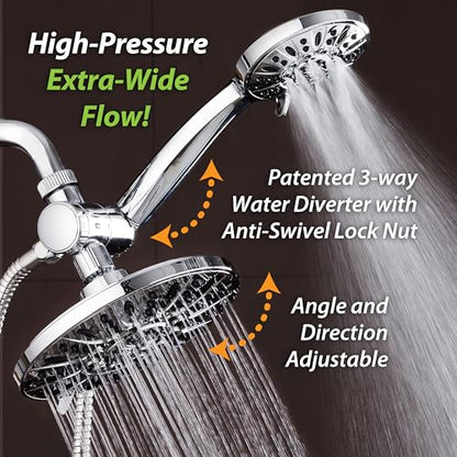 AquaDance 7" Premium High Pressure 3-Way Rainfall Combo for The Best of Both Worlds - Enjoy Luxurious Rain Showerhead and 6-Setting Hand Held Shower Separately or Together - Chrome Finish - 3328 | Enjoy Dual 6-Setting Luxury Shower Heads Separately or Tog