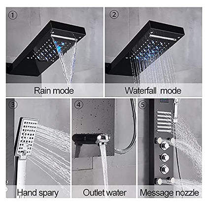 Led Shower Panel Tower System Digital Display Shower Column Stainless Steel Shower Panel System, Shower System with Shower Head, Handheld Shower, Body Jets, Tub Spout,Brushed,Brushed Nickel - color: Brushed Nickel