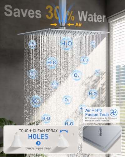 Woindo 4 Function Shower Faucet Set 12" Rain Shower Head/6'' Side Shower Head and 3 Setting Handheld Ceiling Mount Push Button Diverter Complete Rainfall Round Shower System Included Valve Trim Kit - color: Chrome Polished, style: 4-Function-Ceiling