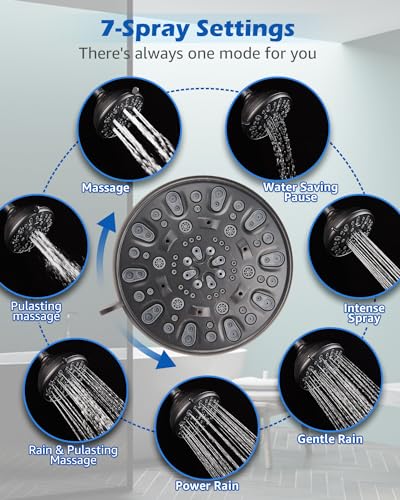 High Pressure Shower Head VMASSTONE 4.7" Rain Fixed Showerhead 7-Spray Setting with Adjustable Brass Swivel Ball Joint - Excellent Replacement for Your Bath Shower Head (FM-001 Oil Rubbed Bronze) - color: Oil Rubbed Bronze