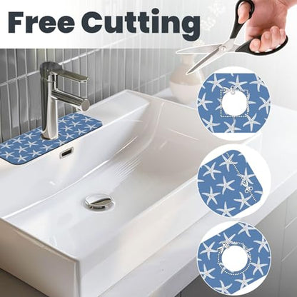 Blue Starfish Abstract Coastal Beach Nautical Ocean Kitchen Sink Splash Guard Faucet Mat Super Absorbent Fast Drying Mat Sink Gadgets-Fast Drying Pad Sink Mat For Kitchen Bathroom (15" X 5.5" ) - color: Starfish