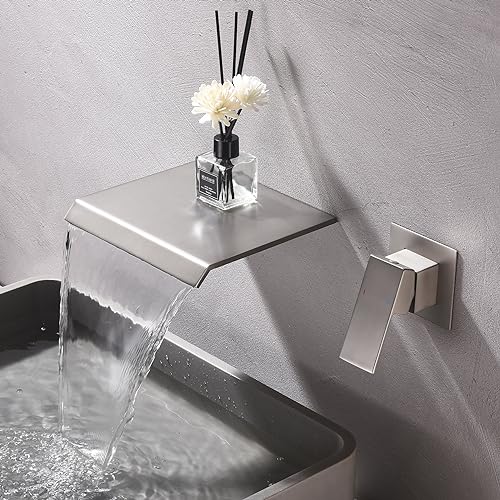 Waterfall Wall Mount Faucet Bathroom Bathtub Tub Faucet Single Handle Tub Filler Bathroom Sink Faucets Rough-in Valve Included - color: Brushed Nickel