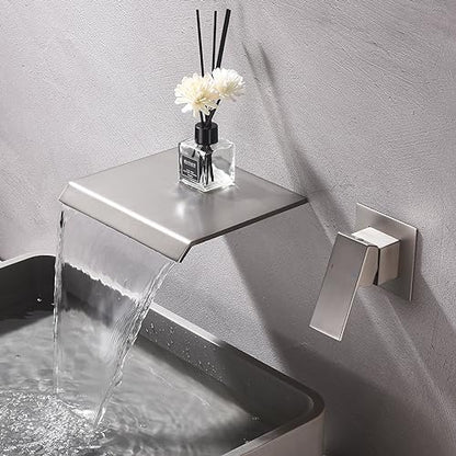 Waterfall Wall Mount Faucet Bathroom Bathtub Tub Faucet Single Handle Tub Filler Bathroom Sink Faucets Rough-in Valve Included - color: Brushed Nickel