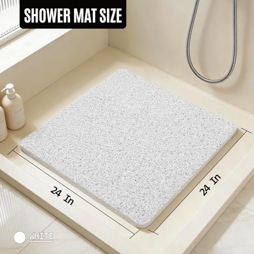 24 * 24in Shower Mat Bathtub Mat Non Slip | Bathmats Non Slip, Quick Drying Foot Scrubber Loofah Mats for Inside Shower, Tub, Bathroom, Home, White - color: White, size: 24" x 24" (Rectangular)
