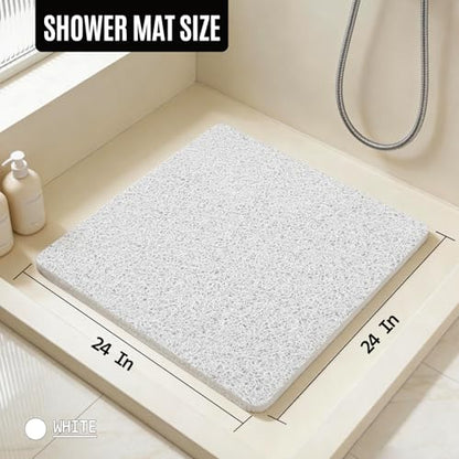 24 * 24in Shower Mat Bathtub Mat Non Slip | Bathmats Non Slip, Quick Drying Foot Scrubber Loofah Mats for Inside Shower, Tub, Bathroom, Home, White - color: White, size: 24" x 24" (Rectangular)