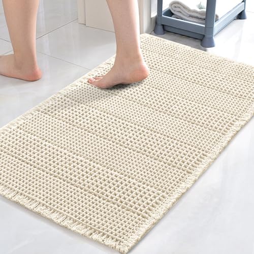 H.VERSAILTEX Upgraded Waffle Bath Mat Super Absorbent Non Slip Bath Rug for Bathroom Floor, 17" x 24", Ivory - color: Ivory, size: 17" x 24"