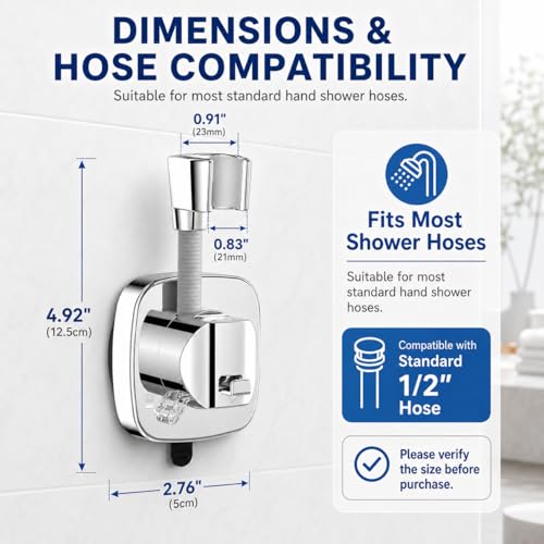 Suction Cup Shower Head Holder, Chrome, Adjustable, No Drill | Strong Suction Hold, No-Drill Removable Mount, Adjustable Angle for Smooth Tile, Glass, Marble and Metal; Fits 1/2-Inch Hoses - style: Chrome-D