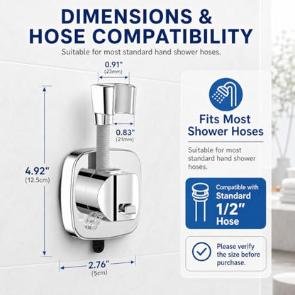Suction Cup Shower Head Holder, Chrome, Adjustable, No Drill | Strong Suction Hold, No-Drill Removable Mount, Adjustable Angle for Smooth Tile, Glass, Marble and Metal; Fits 1/2-Inch Hoses - style: Chrome-D