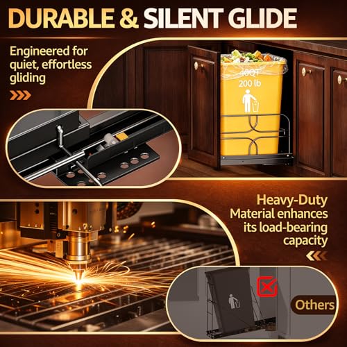 Pull Out Trash Can Under Cabinet, Soft Close Heavy Duty 200LB, Black | Under Sink Trash Can Organizer, Full Extension Slides, Fits 12 W x 17 D Cabinet Opening, Kitchen Cabinet, Can Not Included - color: Black, size: Single