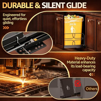 Pull Out Trash Can Under Cabinet, Soft Close Heavy Duty 200LB, Black | Under Sink Trash Can Organizer, Full Extension Slides, Fits 12 W x 17 D Cabinet Opening, Kitchen Cabinet, Can Not Included - color: Black, size: Single