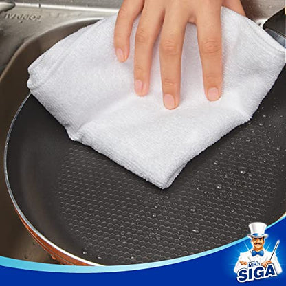 MR.SIGA Microfiber Cleaning Cloths, Streak Free Microfiber Towels, 12 Pack | All-purpose microfiber cloths, ultra absorbent, reusable household cleaning towels, White 32 x 32 cm(12.6 x 12.6 inch) - color: White