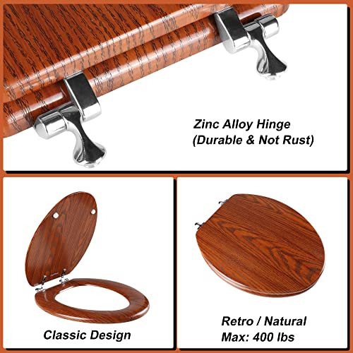 Elongated Toilet Seat Molded Wood Toilet Seat with Zinc Alloy Hinges, Easy to Install also Easy to Clean, Anti-pinch Wooden Toilet Seat by Angol Shiold (Elongated, Brownish Yellow) - color: Brownish Yellow, size: Zinc Alloy Hinge
