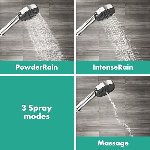 hansgrohe Pulsify S 12-inch 1-Spray Handshower with Slide Bar and Hose PowderRain, IntenseRain, Pulsating Massage in Brushed Nickel, 24162821 - color: Brushed Nickel, size: 1.75 GPM, style: Wallbar with 4-inch Handheld Showerhead and Hose
