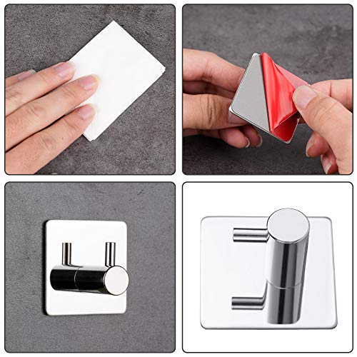 Bylion 4 Pack Adhesive Wall Hooks Chrome Hooks Bathroom Towel Hook | SUS 304 Stainless Steel, Heavy Duty Waterproof Hooks for Bathroom Kitchen Bedroom