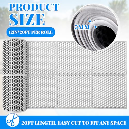 Tinideya 1 Roll Drainage Pool Floor Mat, Non Slip PVC Swimming Pool Mat, Slim Width Waterproof Flooring Accessories Easy to Cut for Outdoor Indoor Deck Shower Balcony Garage Home Use(Grey,1 x 20 ft)