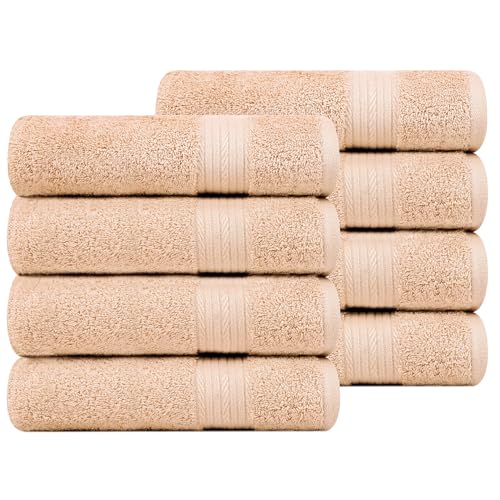100% Cotton Hand Towels 18x28 Inches, 600 GSM, Soft & Absorbent, Set of 8, Beige - color: Beige, size: Hand Towel Set of 8