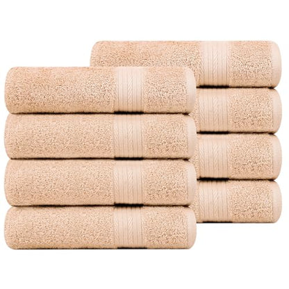 100% Cotton Hand Towels 18x28 Inches, 600 GSM, Soft & Absorbent, Set of 8, Beige - color: Beige, size: Hand Towel Set of 8