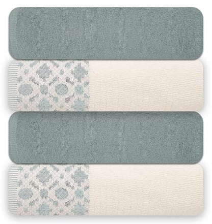 ELITE 4 Pack Luxury Jacquard Bath Towel Set – 100% Cotton, 600 GSM Ultra Soft & Absorbent Towels – Elegant Floral Pattern – 4 Large Bath Towels 27"x54" for Bathroom, Gift Spa & Hotel (Green Millieu) - color: Green Millieu