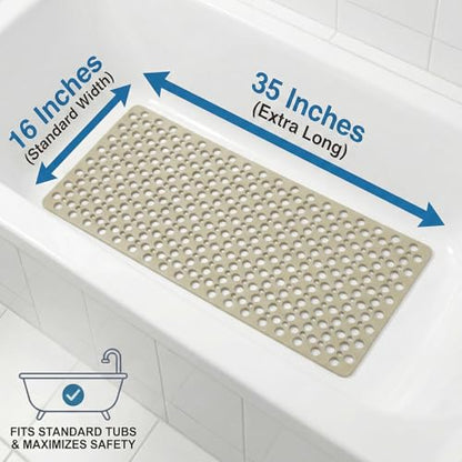 Nonslip Bathtub Mat Extra Soft TPE Bath Mat for Kids, Machine Washable Bathroom Shower Mat, Smooth/Non-Textured Tubs Only, 35L x 16W Inch (Light Brown) - color: Light Brown, size: 35" x 16" (Rectangular)