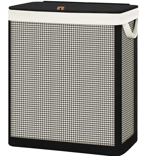 STO STO Double Laundry Hamper with Lid, 140L Large 2 Section Laundry Sorter, Laundry Basket with Removable Washable Canvas Liner Bag, Breathable Clothes Hamper for Bedroom Bathroom Laundry Room Closet - size: 2-Section