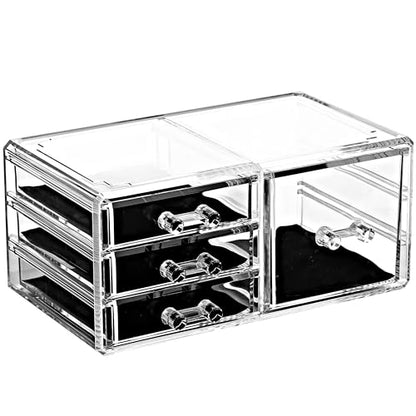 Ikee Design 5 Pcs Acrylic Makeup Organizer, 15 Drawers Lipstick Holders | 5 Pcs Set Acrylic Makeup Organizer with 15 Drawers and Removable Top Lipstick Holders, Make-up,Your Vanity or Bathroom - color: 1d) 1 Top 15 Drawers