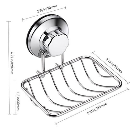 Super Powerful Vacuum Suction Cup Soap Dish, Updated Strong Rustproof Stainless Steel Shower Caddy Soap Saver Sponge Holder for Bathroom & Kitchen Sink - color: Chrome