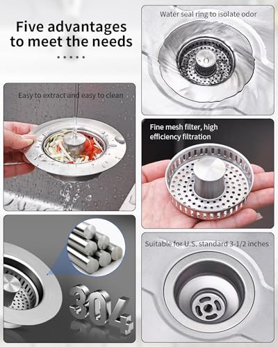 3 in 1 Kitchen Sink Drain Strainer [304 Stainless Steel Pop Up] Anti-Clogging Kitchen Sink Drain Stopper Stainless Steel Efficiently Drainage Odor Filter Sink Plug for Us Standard 3-1/2 Inch - style: SUS304 Drain Strainer-1Pack