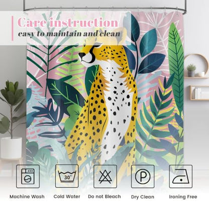 Tropical Leopard Extra Long Shower Curtain, Tall 72x84 in | Tall 84 inch XL, Floor to Ceiling, Pink and Green Natural Leaves Pattern, Waterproof Polyester Fabric, with Metal Hooks - color: Cheetah, size: 70"W x 84"L (Pack of 1)
