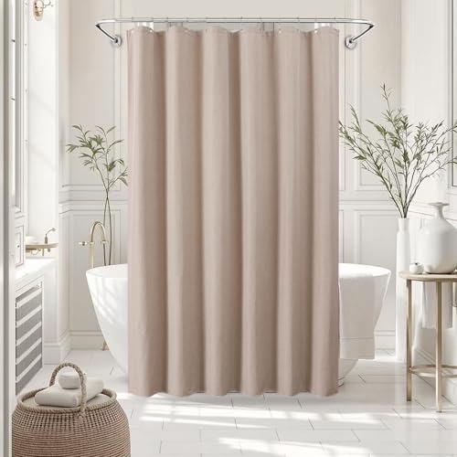 Linen-Like Shower Curtain, Waterproof Premium 250GSM Heavyweight Fabric, 72 x 72, with 12 Stainless Steel Hooks, Luxury Hotel Spa Bathroom Decor, Machine Washable, Weighted Hem, Khaki - color: Linen-khaki
