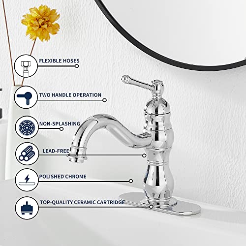 Chrome Bathroom Faucet GGStudy 360° Swivel Bathroom Vanity Faucet Single Handle One Hole Bathroom Sink Faucet Basin Matching Pop Up Drain with Overflow - color: Chrome, size: Short