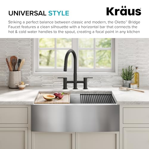 KRAUS Oletto Bridge Kitchen Faucet with Pull-Down Sprayhead in Matte Black, KPF-3122MB - color: Matte Black, style: Bridge Faucet